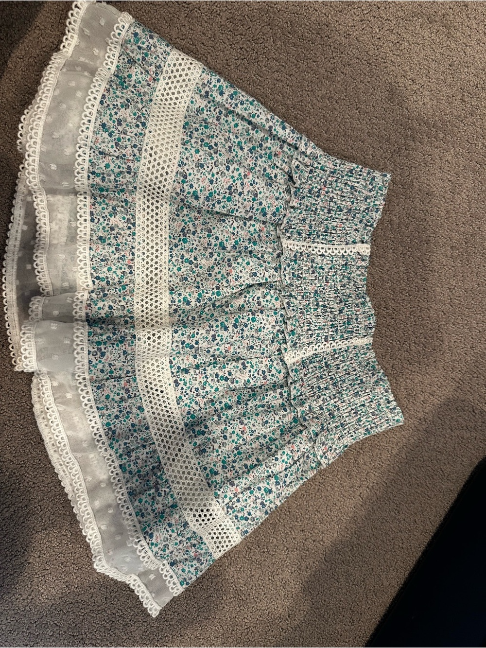 Katie J NYC White Mini Skirt with Teal Floral Print